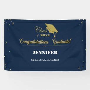 Elegant Navy Gold Script Glückwunsch Abschluss 202 Banner