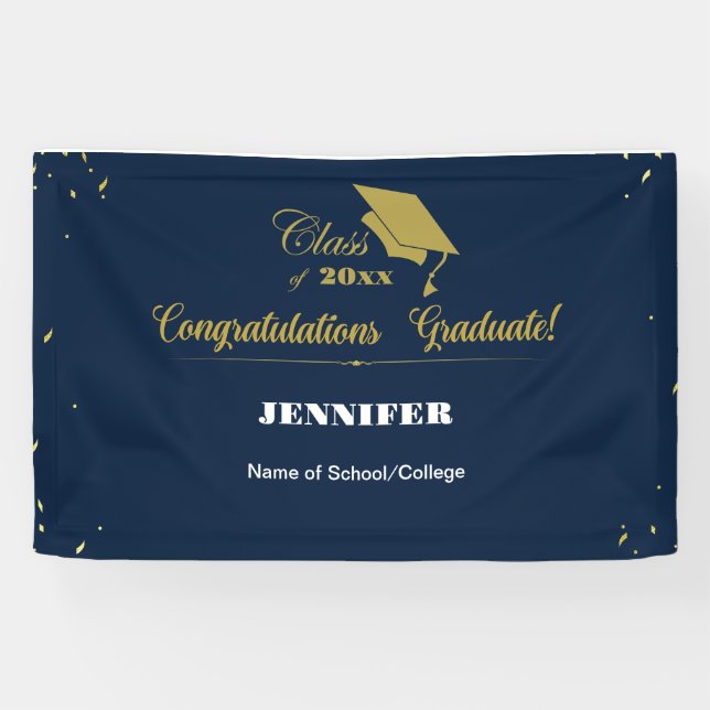 Elegant Navy Gold Script Glückwunsch Abschluss 202 Banner (Horizontal)