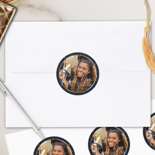 Elegant Navy Gold Vielen Dank Abschluss Runder Aufkleber (Von Creator hochgeladen)