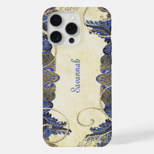 Elegant Navy Gold Wirbel Vintage Paisley Pfau iPhone 15 Pro Max Hülle