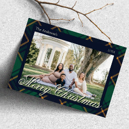 Elegant Navy Green Plaid Christmas Feiertagskarte