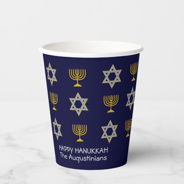 Elegant Navy Hanukkah Pappbecher (Vorderseite)