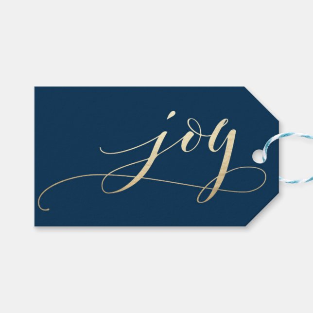 Elegant Navy Joy Imitats Foil Christmas Holiday Geschenkanhänger (Vorderseite (Horizontal))