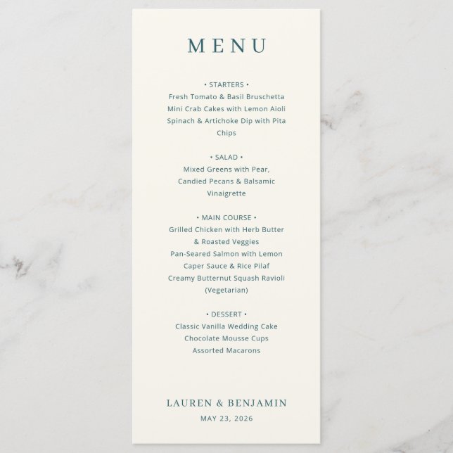 Elegant Navy Minimalist Menu Menükarte (Vorderseite)
