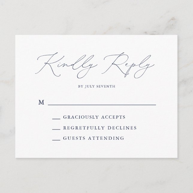 Elegant Navy Modern Minimal Wedding RSVP Postkarte (Vorderseite)