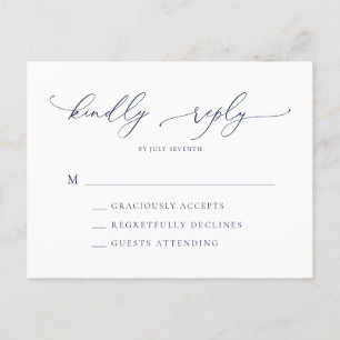 Elegant Navy Moderne Minimal Wedding RSVP Post Postkarte