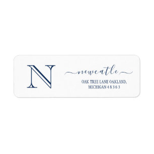 Elegant Navy Monogram Initial Rücksendeadresse