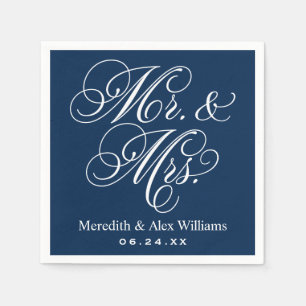 Elegant Navy Mr. und Mrs. Script Custom Monogram Serviette