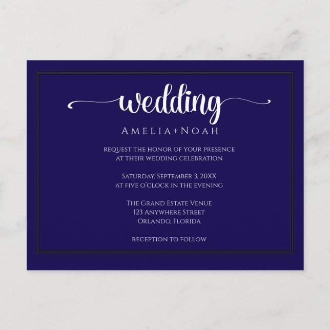 elegant navy purple wedding invitation postkarte (Vorderseite)