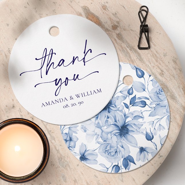 Elegant Navy Script Wedding Danke Tag Geschenkanhänger (Von Creator hochgeladen)