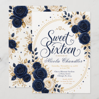 Elegant Navy Sweet 16 Einladung