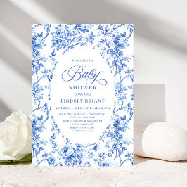 Elegant Navy Toile de Jouy Rose Baby Shower Invite Einladung