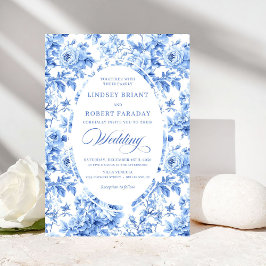 Elegant Navy Toile Rose Wedding Invitation Einladung