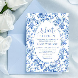 Elegant navy toile roses digital birthday invite einladung