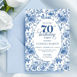Elegant navy toile roses seventieth birthday party einladung