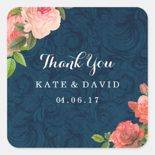 Elegant Navy und Coral Danke Stickers