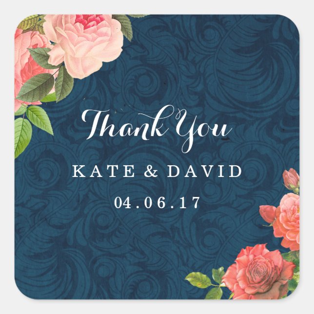 Elegant Navy und Coral Danke Stickers (Vorderseite)