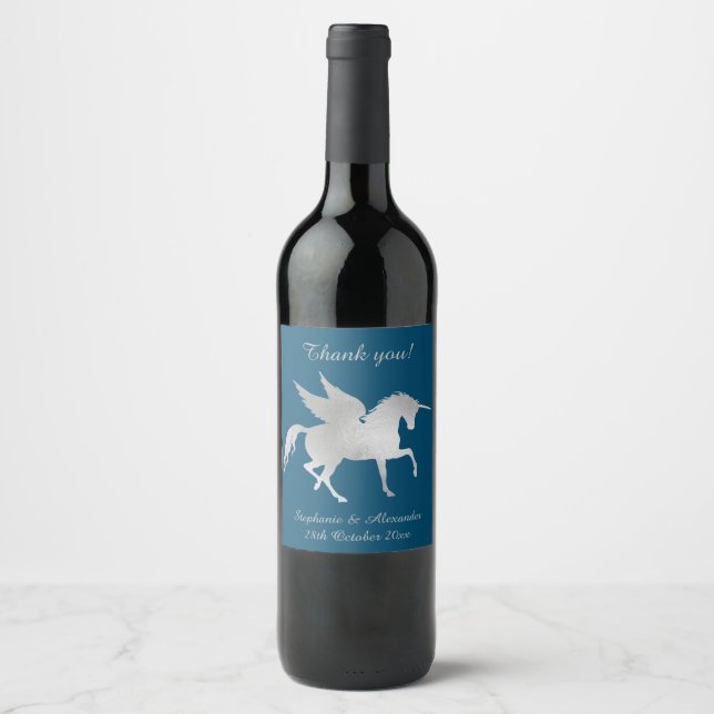 ELEGANT NAVY UNICORN CUSTOMIZABLE WEINETIKETT (Vorderseite)