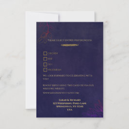 Elegant Navy Velvet Gold Accents Wedding RSVP Karte