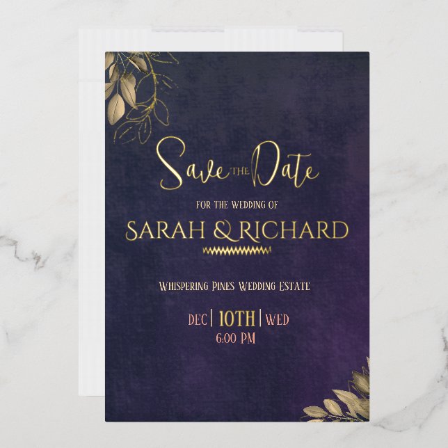 Elegant Navy Velvet Gold Foil Luxus Save the Date Folieneinladung (Briefumschlag)