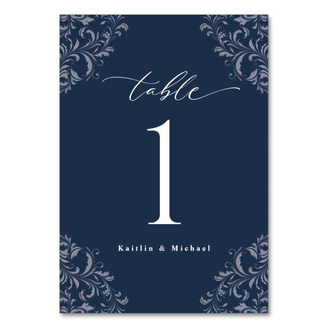 Elegant Navy Vintag Classic Small Wedding Ta Tischnummer (Vorderseite)