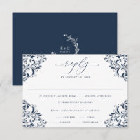 Elegant Navy Vintag Classic Wedding RSVP Car