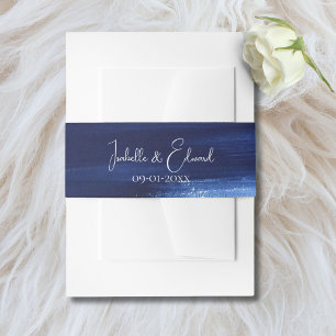 Elegant Navy Wasserfarbe Paint Strokes Wedding Einladungsbanderole
