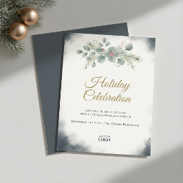 Elegant Navy Watercolor Holiday Party Invitation Feiertagskarte