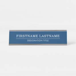 Elegant Navy & White with Name Title Simple Line  Schreibtischnamensplakette