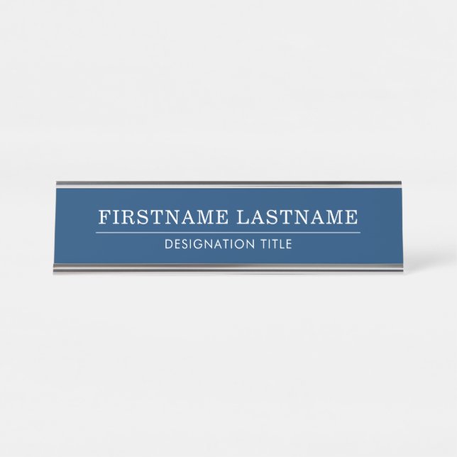 Elegant Navy & White with Name Title Simple Line  Schreibtischnamensplakette (Vorderseite )