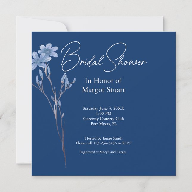 Elegant Navy Wildblume White Script Brautparty (Vorderseite)