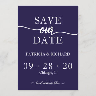 Elegant navyblaue Kalligrafie Hochzeit Save The Da Einladung