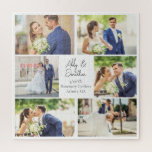Elegant, neu verheiratet, Foto Collage Wedding Jah Puzzle<br><div class="desc">Dieses wunderschöne,  frisch verheiratete Ehepaar-Puzzle-Geschenk verfügt über ein elegantes Layout von 6 Fotos auf weißem Hintergrund mit Namen,  Ort und Datum der verheirateten Ehepaare. Ein wunderbares Foto Collage Ehegeschenk für Neuvermählte oder für einen Ehemann oder Ehefrau Jubiläum.</div>