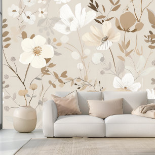 Elegant Neutral Boho Beige Floral Tapete