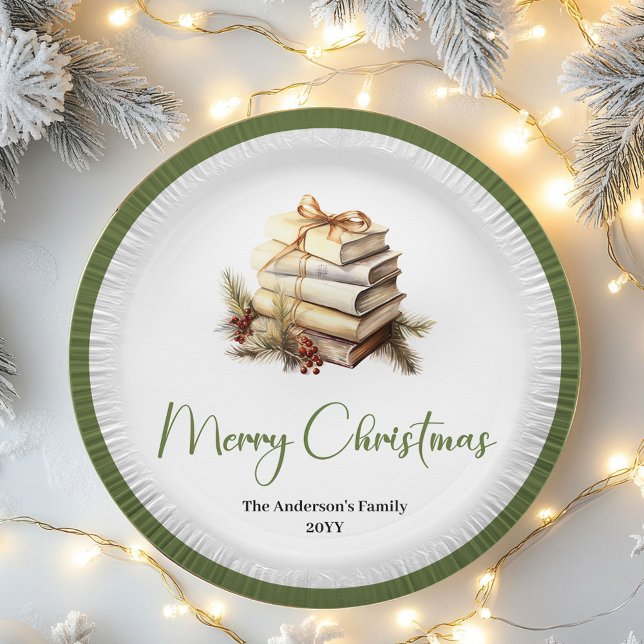 Elegant Neutral Christmas Book Holiday Table Decor Pappteller (Elegant Neutral Christmas Tree Holiday Table Decor Set)