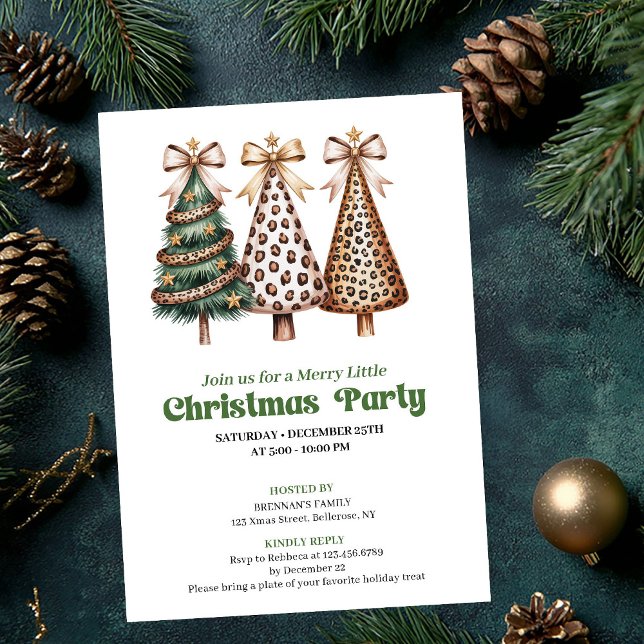 Elegant neutral Christmas tree leopard print   Einladung (Elegant neutral Christmas tree leopard print invite)