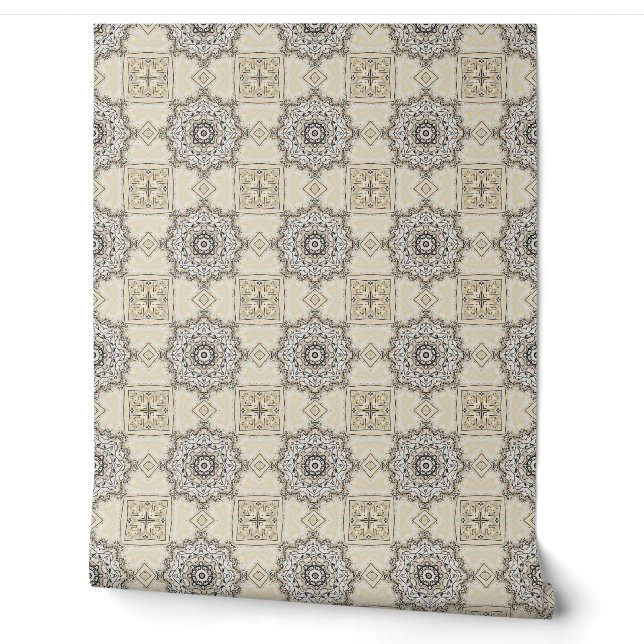 | Elegant Neutral Damask Geometric Pattern Tapete (Abrollen)
