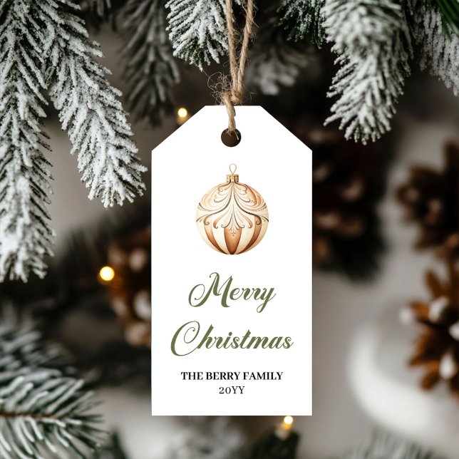 Elegant Neutral Editable Christmas Bauble Gift Tag Geschenkanhänger (Elegant Neutral Tree Editable Christmas Gift Tag)