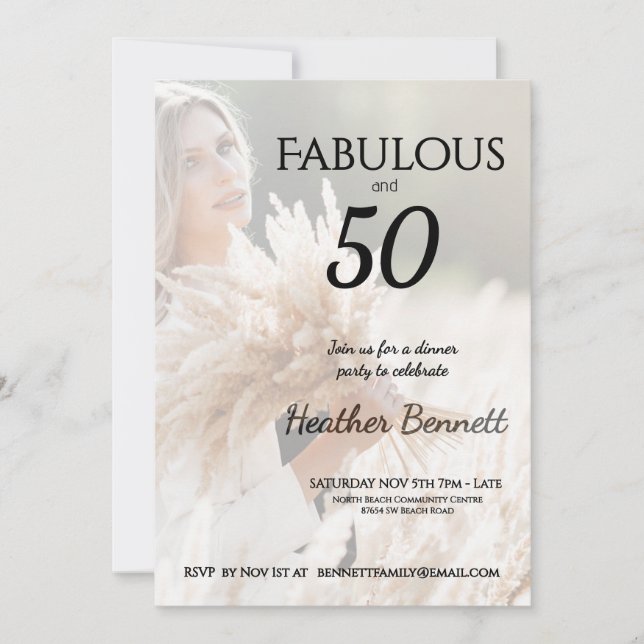Elegant Neutral Fabulous 50 Photo Birthday Party  Einladung (Vorderseite)