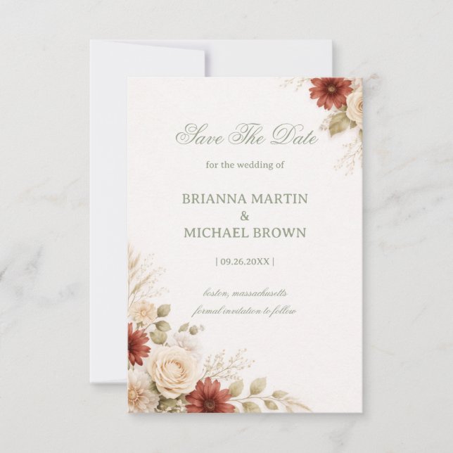 Elegant Neutral Floral Soft Save The Date (Vorderseite)