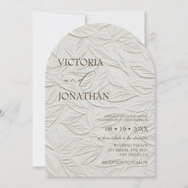 Elegant Neutral Leaves Pattern Wedding  Einladung (Vorderseite)