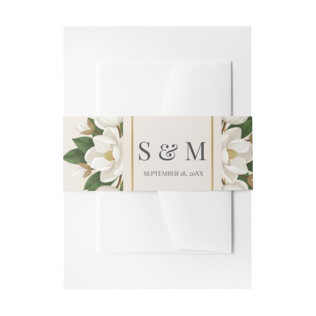 Elegant Neutral Magnolia Floral Wedding Einladungsbanderole (Vorderseite Beispiel)