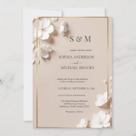 Elegant Neutral Magnolia White Floral Wedding Einladung
