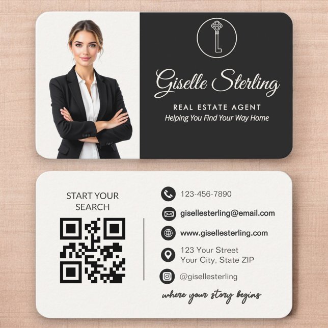 Elegant Neutral Photo Real Estate Agent QR Code  Visitenkarte (Von Creator hochgeladen)