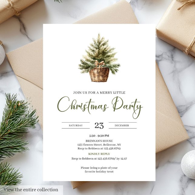 Elegant Neutral Sage Light Brown Christmas Party Einladung (Elegant Neutral Sage Light Brown Christmas Party)