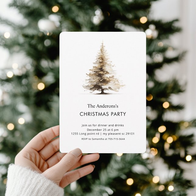 Elegant Neutral Watercolor Christmas Tree Party Einladung (Von Creator hochgeladen)
