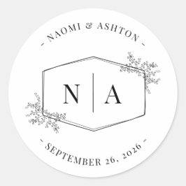Elegant Neutral Wedding Monogram Runder Aufkleber