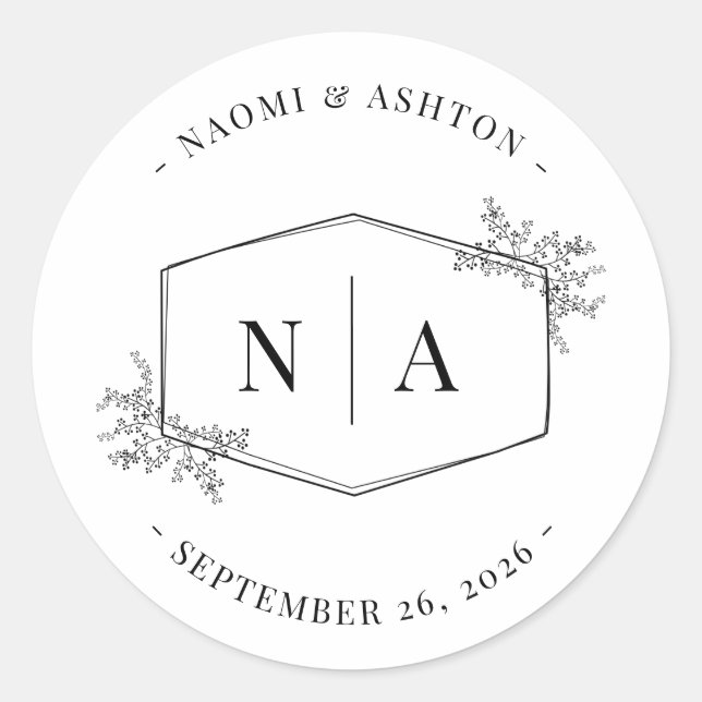 Elegant Neutral Wedding Monogram Runder Aufkleber (Vorderseite)