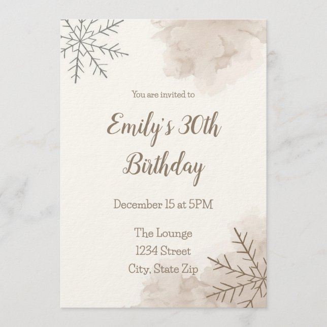 Elegant Neutral Winter 30th Birthday Invitation Einladung (Vorderseite)