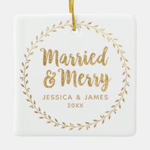 Elegant Neuvermählte Weihnachten Verheiratet und f Keramikornament